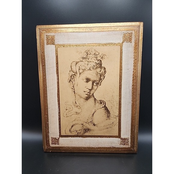 Other - Vintage 50'-70s Gilt Wood Italian Florentine Plaque Michelangelo's Cleopatra